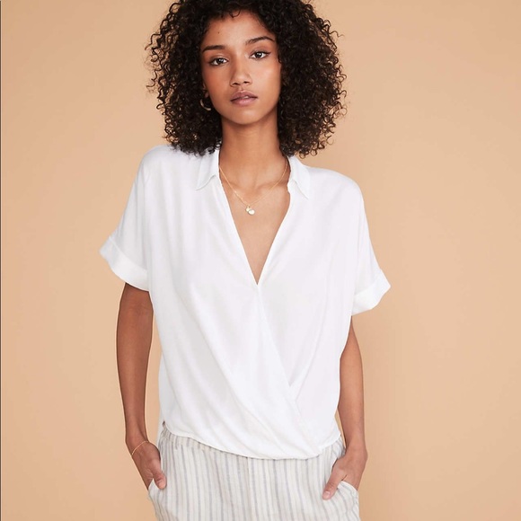 Lou u0026 Grey | Tops | Lou Grey White Short Sleeve Wrap Blouse | Poshmark
